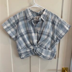 Kendall & Kylie Kids Plaid Button Down - Light Blue and White